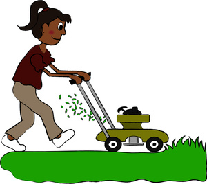 Mowing The Lawn Clipart Image - Hispanic Girl Mowing the Lawn