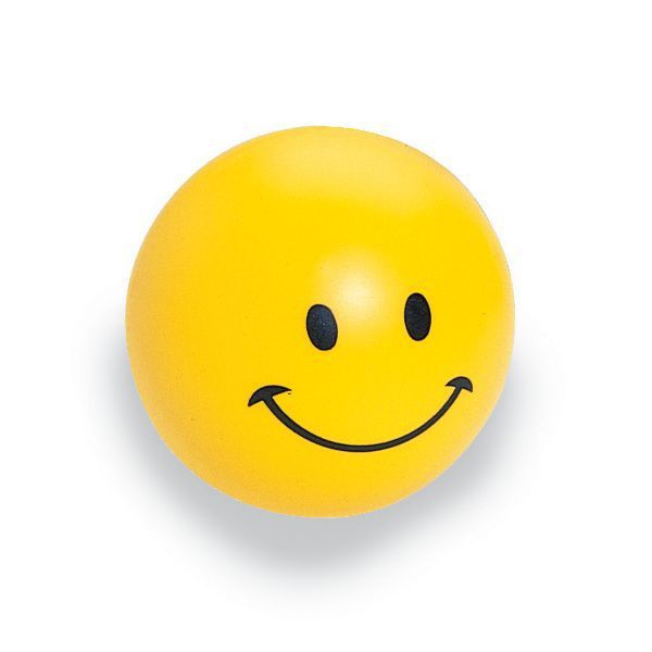 Promotional SQUEEZIES ball with smiling face printed with your Logo!