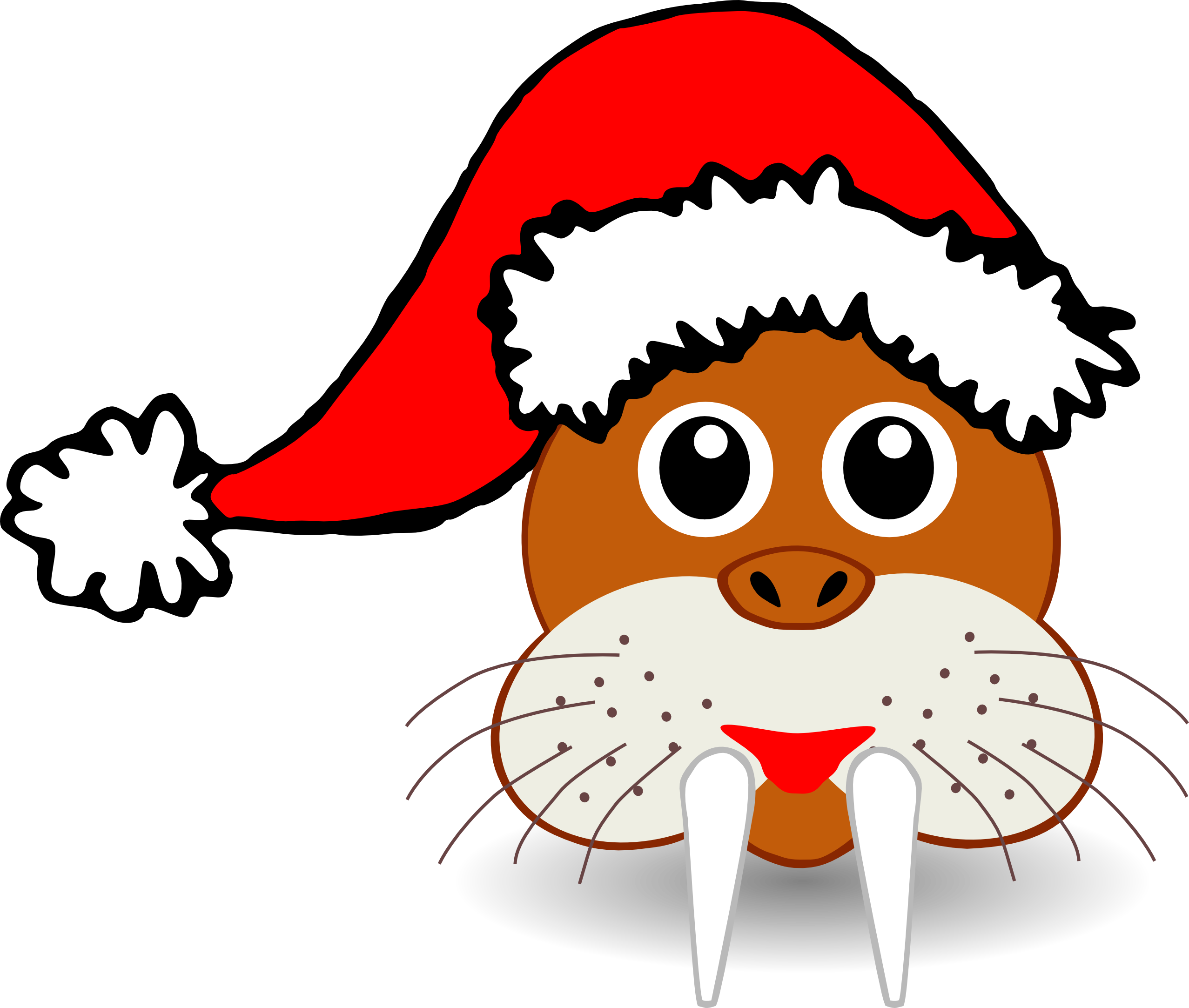 Clip Art: Walrus 1 Head Brown with Santa Hat ...
