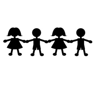 Paper Dolls Clipart Image - Four paper doll kids holding hands