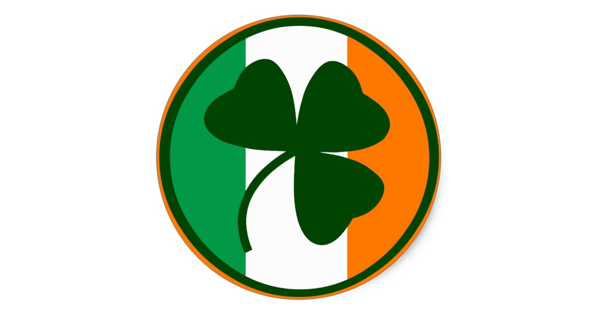 Irish logo, shamrock on flag colors classic round sticker | Zazzle
