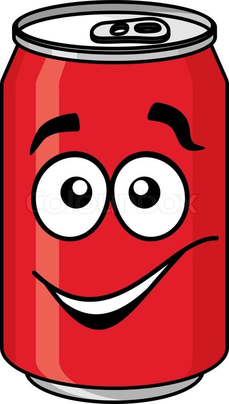 Red cartoon soda or soft drink can with a smiling face isolated on ...