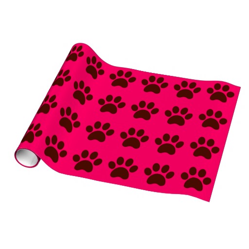 Bright Pink Paw Print Wrapping Paper from Zazzle.