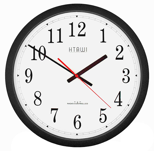 HTAWI HAA-1600B 16 Inch Black Analog Atomic Wall Clock