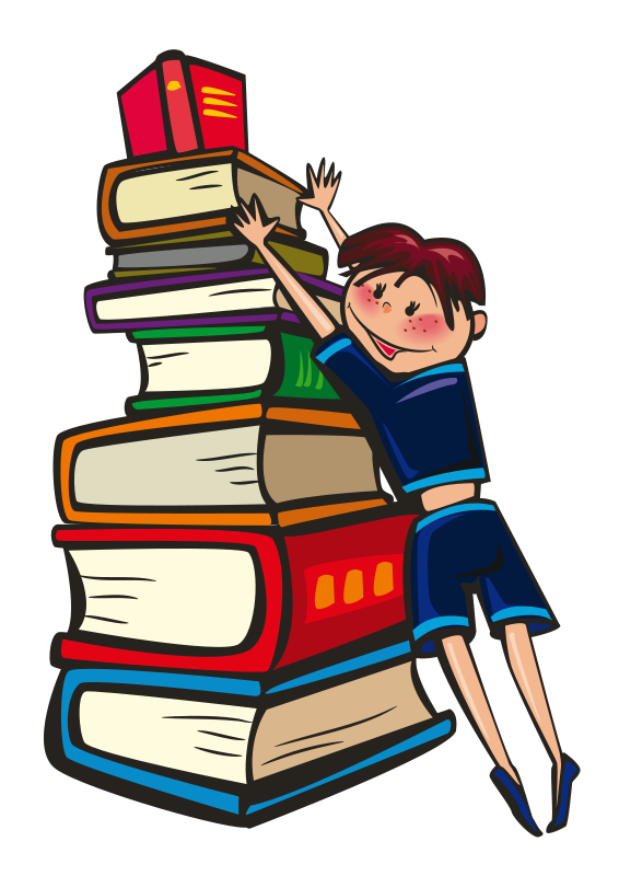 Free School Boy Reaching for a Stack of Books Clip Art