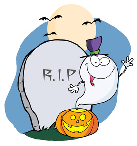 Ghost Clipart Image - Cartoon Ghost in a Graveyard with Tombstone ...