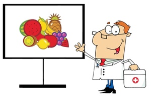 Healthy Food Clipart Image - A Doctor With a Bag Pointing to ...
