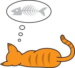 Cats Clipart Image - Sleeping Cat Dreaming of Fish