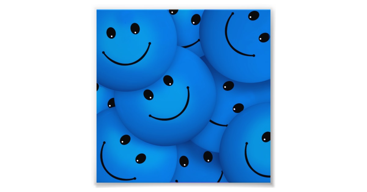 Fun Cool Happy Blue Smiley Faces Photo Print | Zazzle