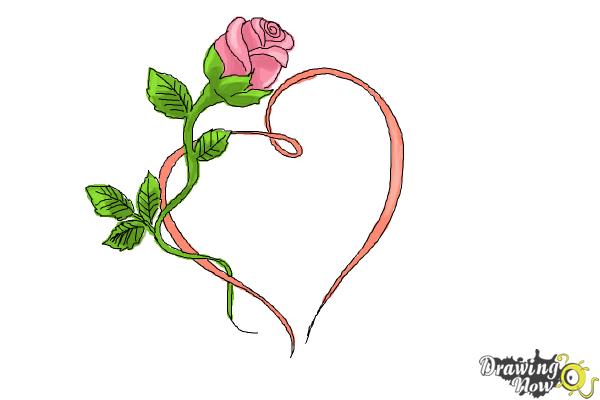 How to Draw a Rose With a Heart | DrawingNow