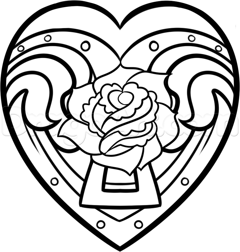 How to Draw a Heart and Rose, Step by Step, Concept Art, Fantasy ...