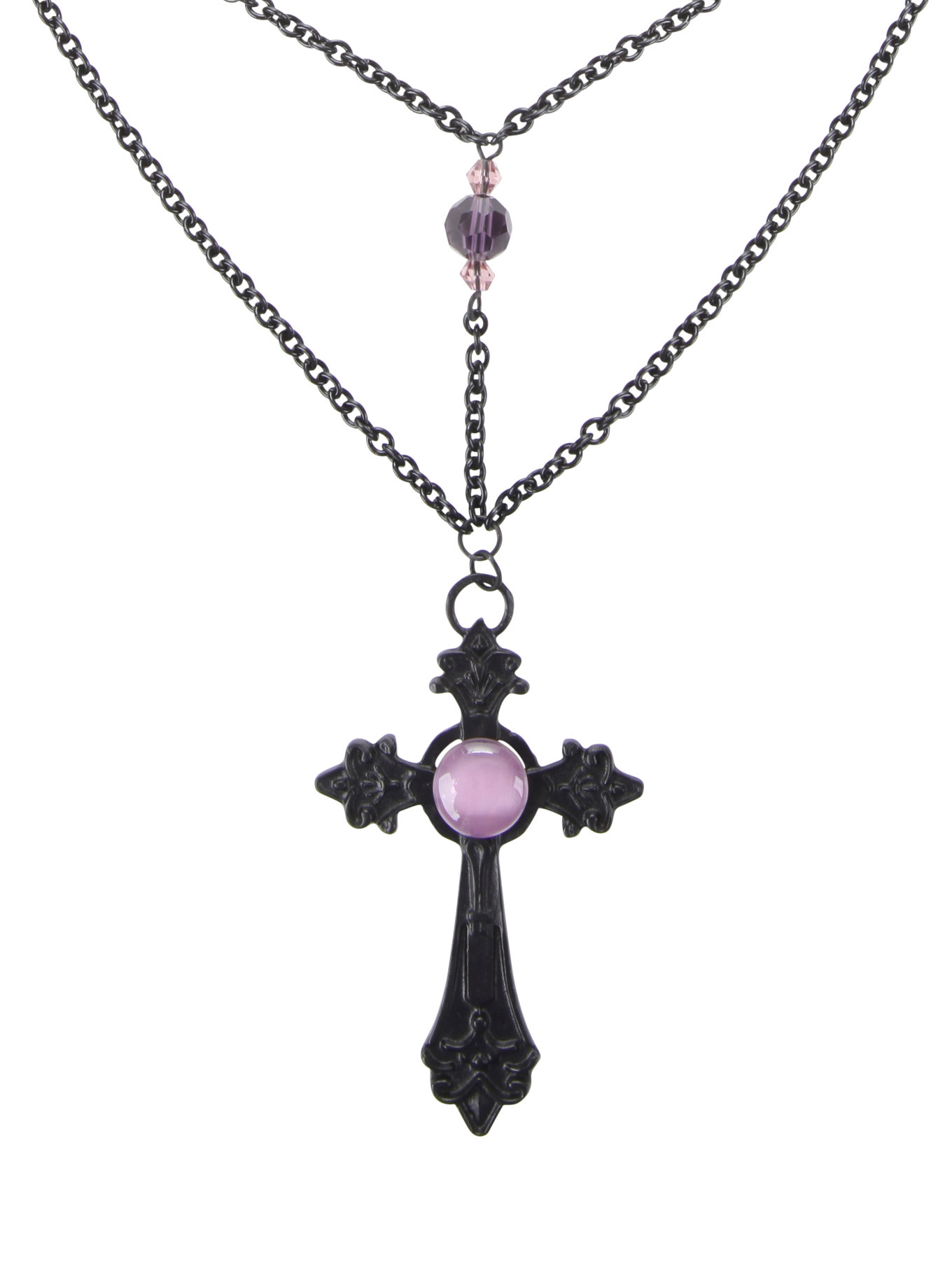 LOVEsick Black Purple Stone Gothic Cross Necklace | Hot Topic