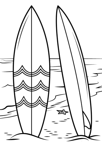 Surfboards on Beach coloring page | Free Printable Coloring Pages