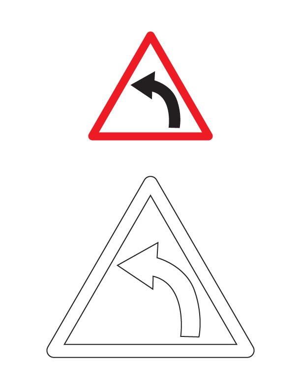 Left hand curve traffic sign coloring page | Download Free Left ...