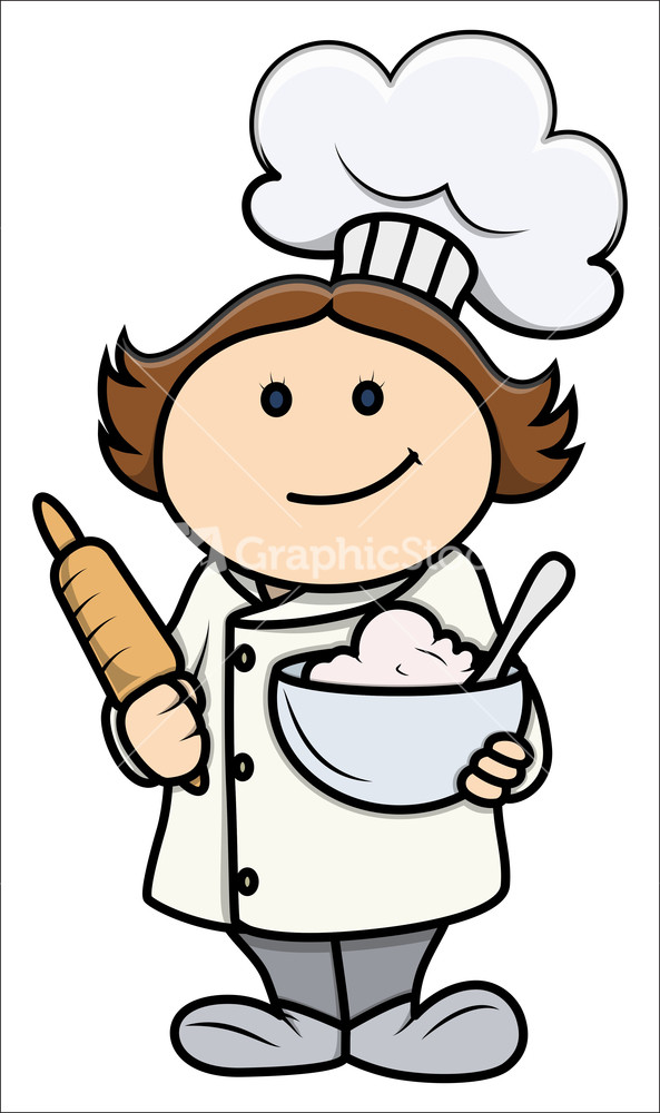 Cute Cartoon Little Girl In Chef Costume - Vector Cartoon Illustration