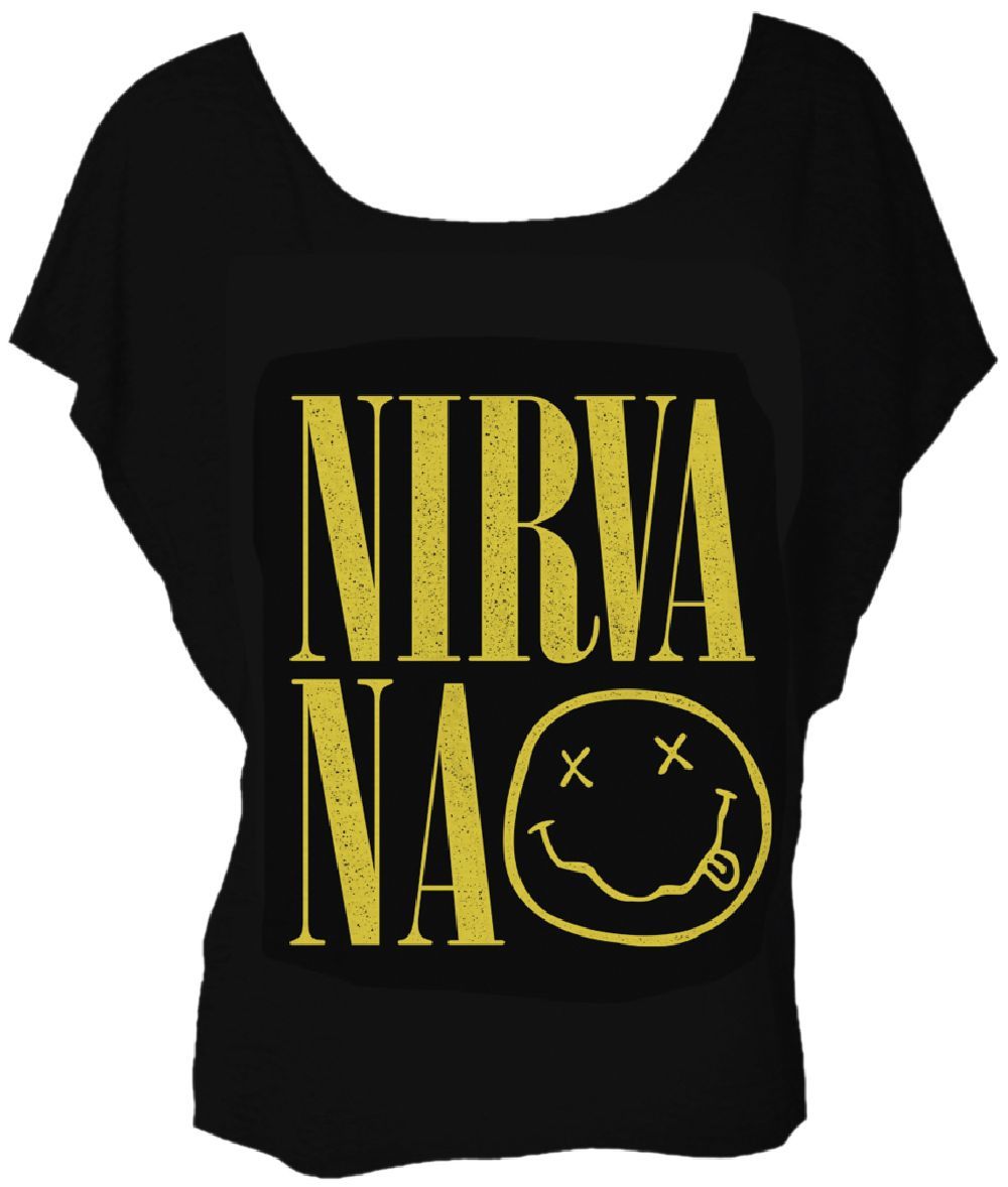 Nirvana Smiley Face Logo Women's Black Dolman T-shirt | Rocker Rags
