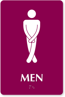 Men with Cross Legs Funny Restroom Braille Sign, SKU - SE-2026