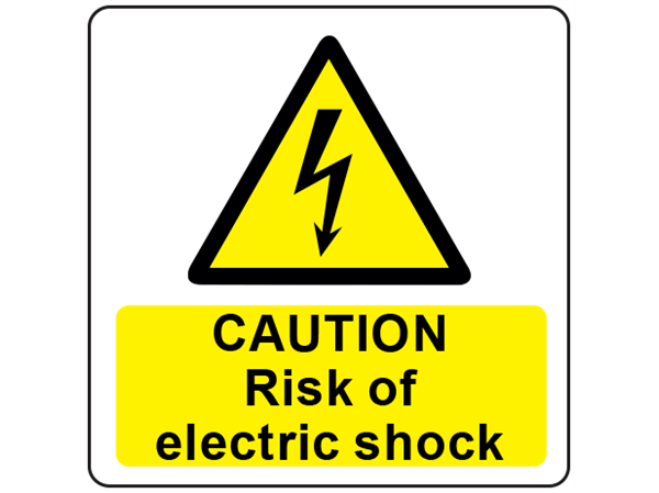 Caution risk of electric shock symbol and text safety label ...