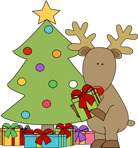 Reindeer Putting Presents Under The Tree Clip Art Reindeer ...