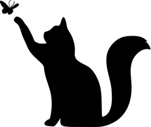 Cat Clipart Image - Silhouette of a Cat Playing With a Butterfly