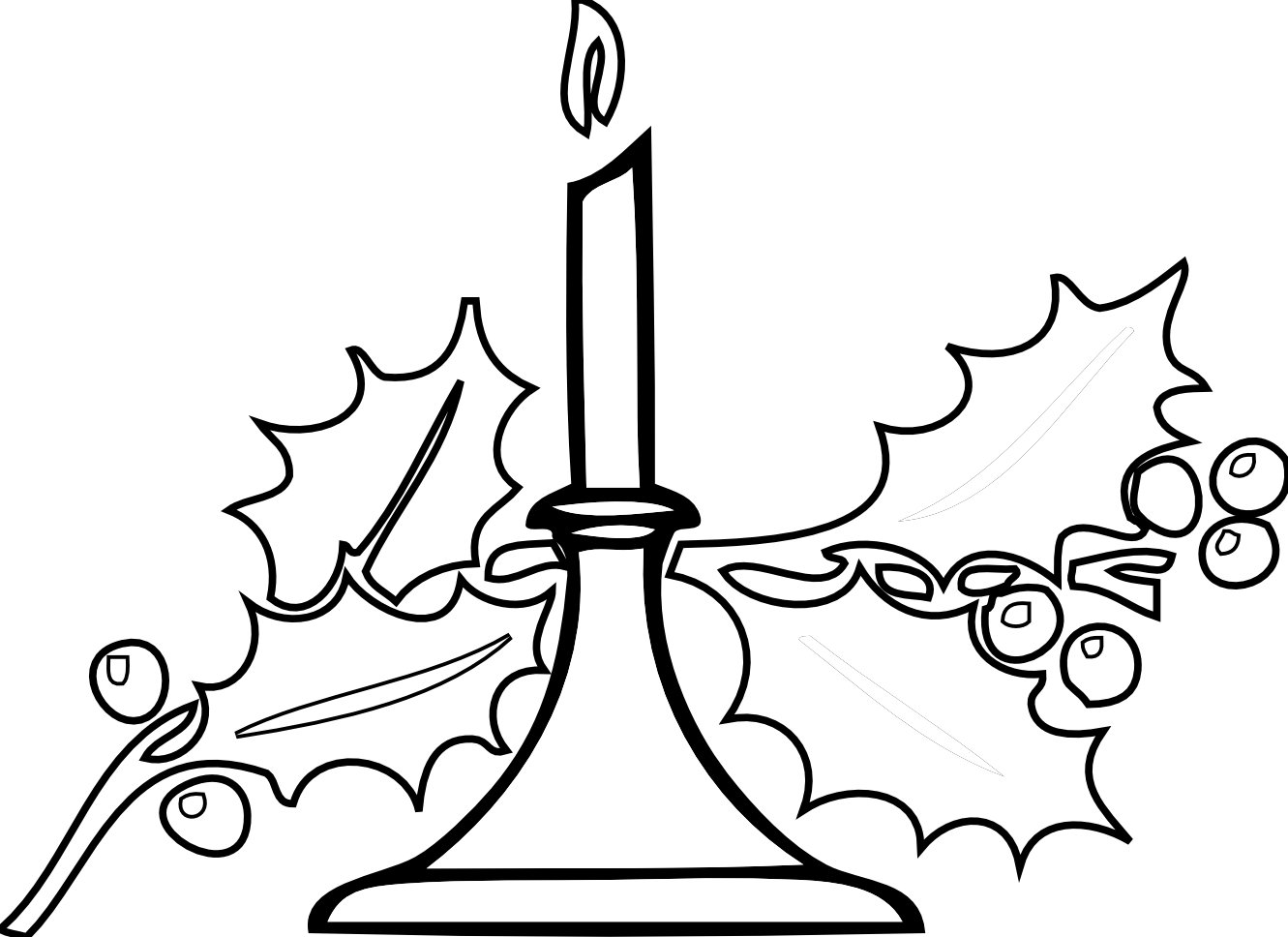 Clip Art: Christmas Candle Black White Line Art ...