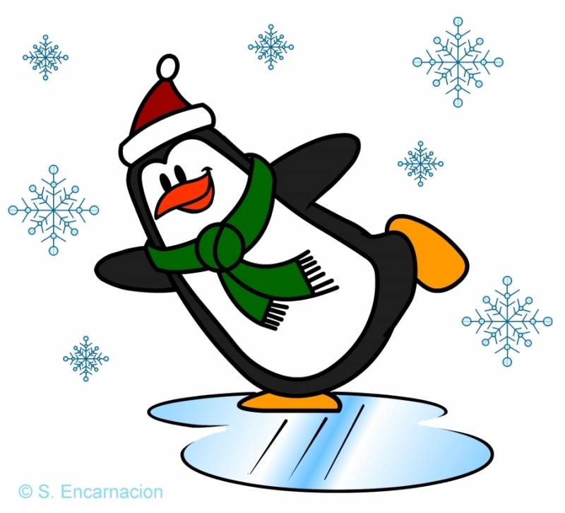 Penguin ice skating clipart