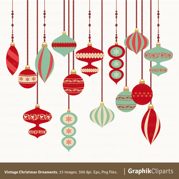 Vintage Christmas Ornaments Clipart. Christmas by Graphikcliparts