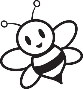 Bumble Bee Clipart Image - Cute cartoon bumble bee in black and white