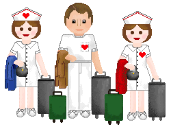 Medical clip art of a doctor and nurses with luggage ready to ...