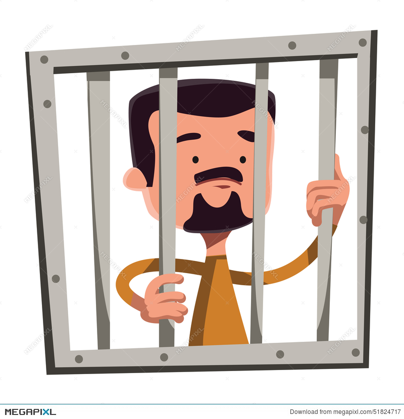 Man In Jail Holding Bars Illustration Cartoon Character ...