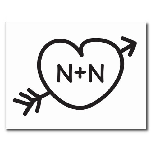 Doodle Drawing Initials Love Heart Save The Date Postcard From ...