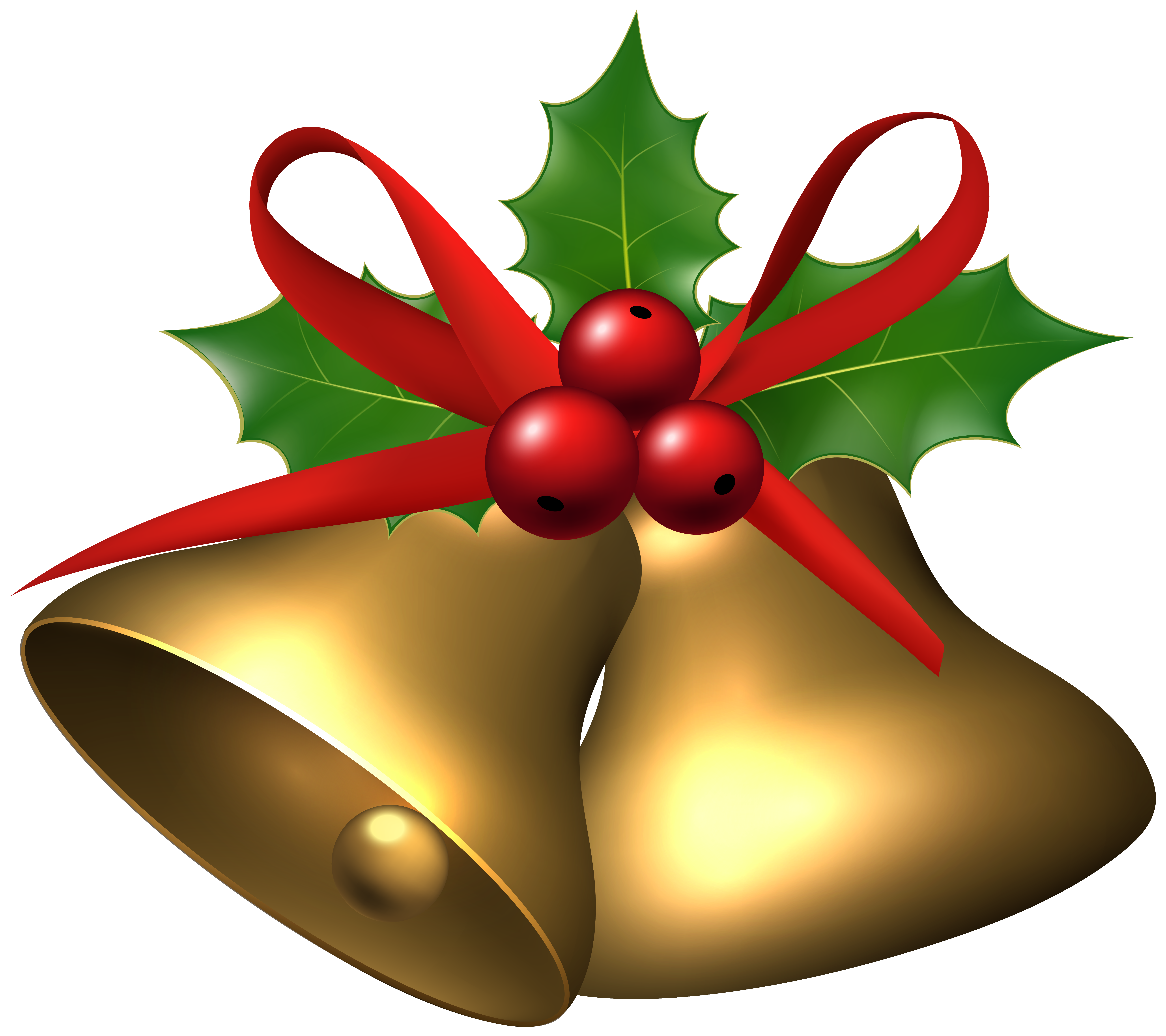 Large Christmas Bells with Holly PNG Clip Art Image