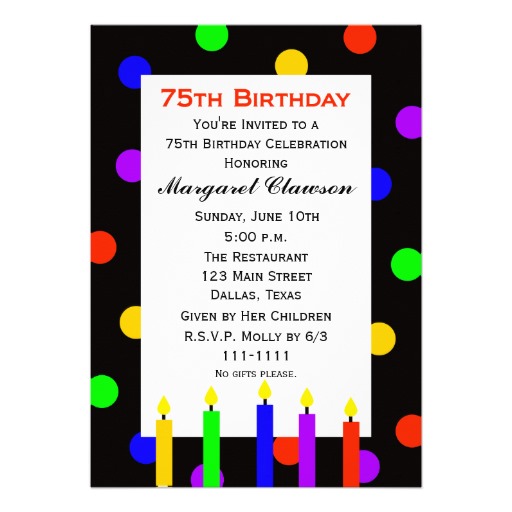 75th Birthday Party Invitation -- Candles and Dots | Zazzle.