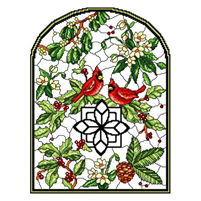 Stain Glass Winter Cross Stitch Pattern flowers