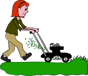 Mowing The Lawn Clipart Image - Red Haired Girl Mowing the Lawn