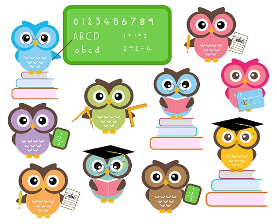 BUY 2 GET 2 FREE - Cute Owls At School - Classroom Education Clip ...