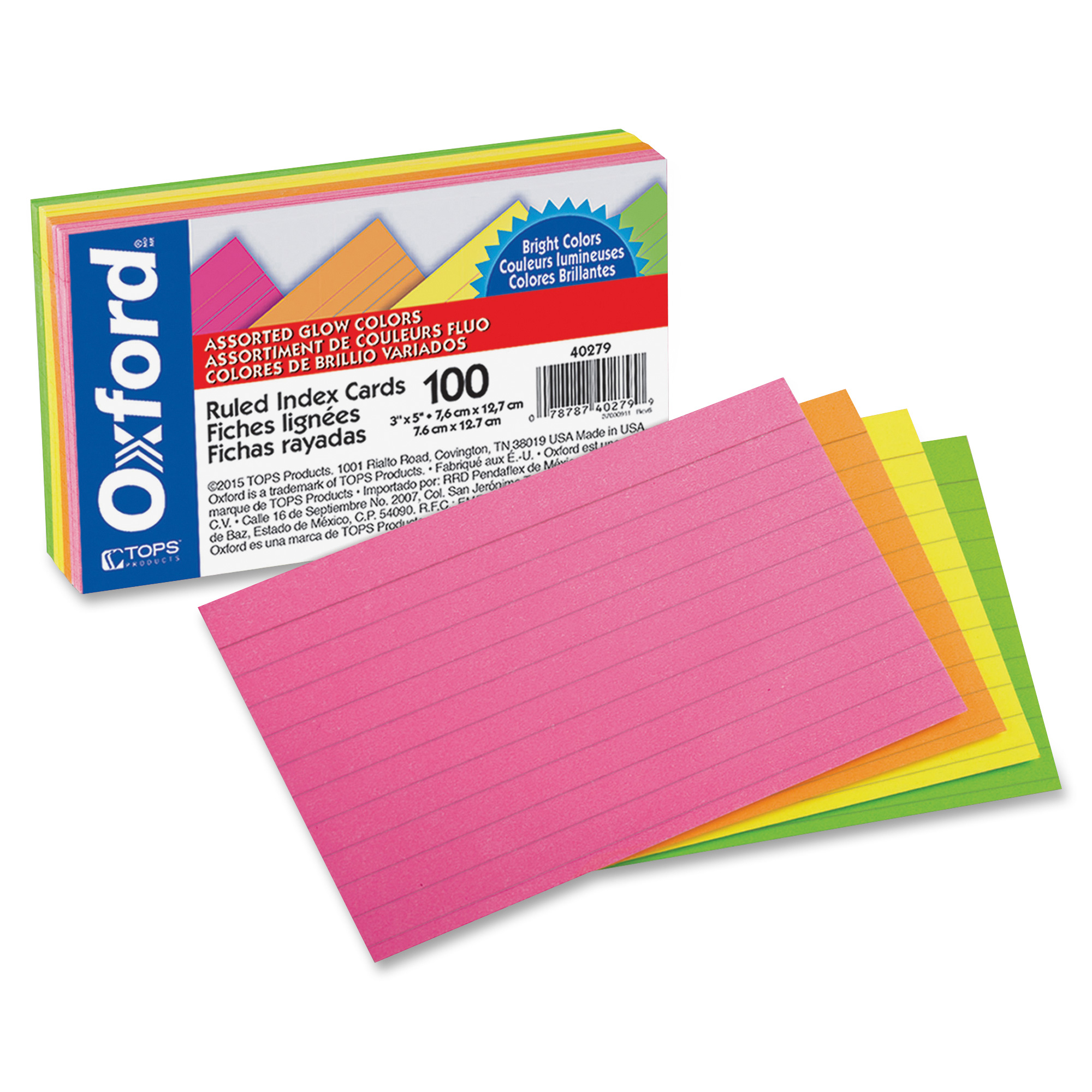 Oxford Ruled Index Cards, 3 x 5, Glow Green/Yellow, Orange/Pink ...