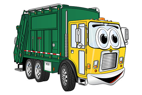 Green Gold Smiling Garbage Truck Cartoon" by Graphxpro | Redbubble