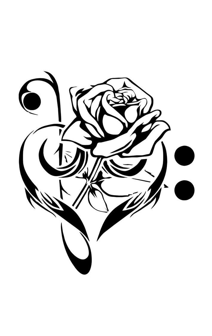Black Rose In Music Heart Tattoo Stencil By E Stone
