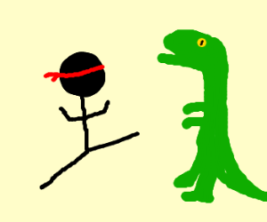 ninja stickman fighting dinosaur (drawing by Matt9383)
