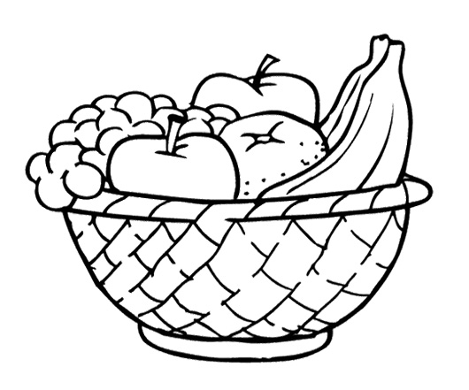 Basket of fruits and vegetables clipart black and white