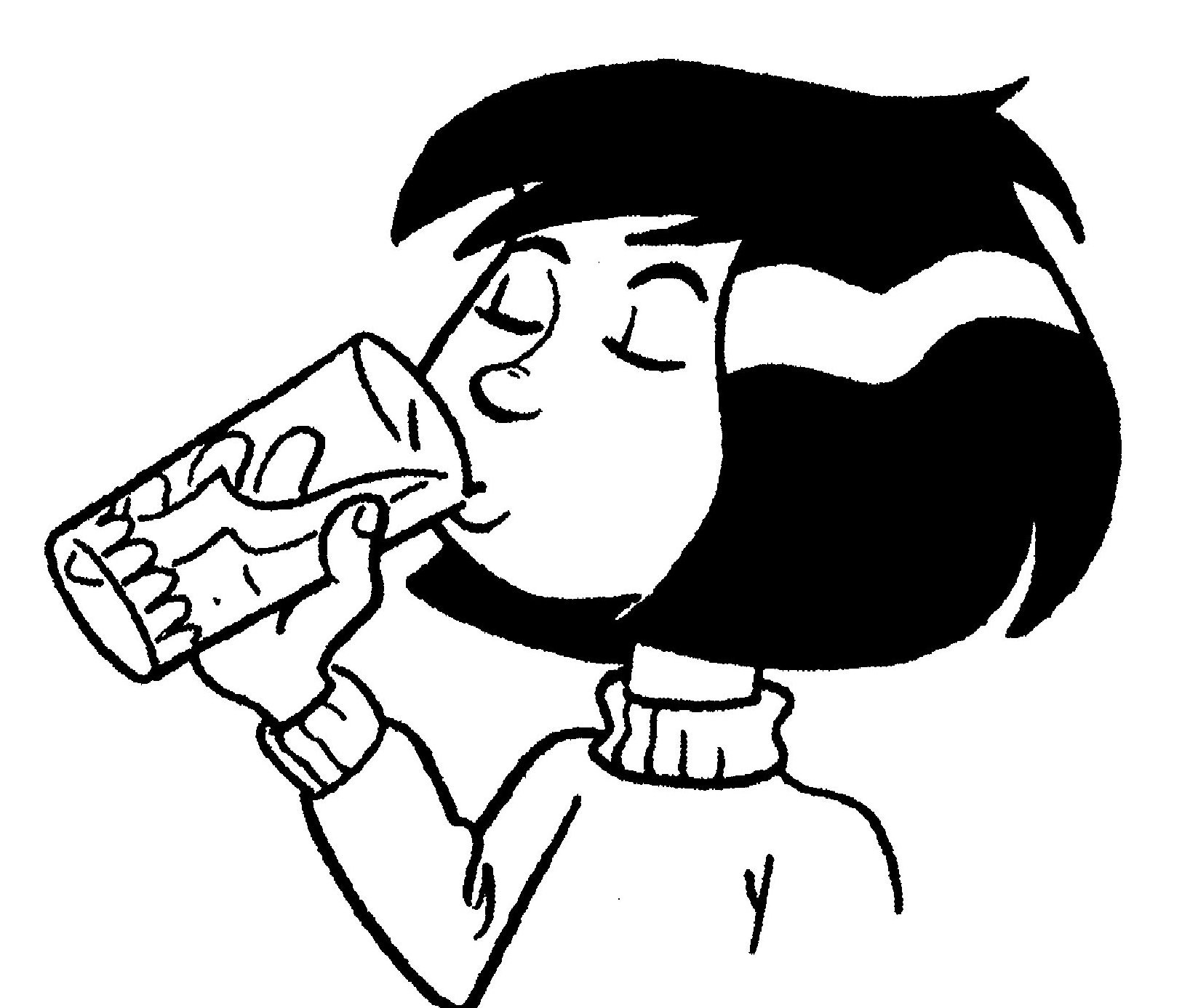 Man drinking from carton clipart black and white