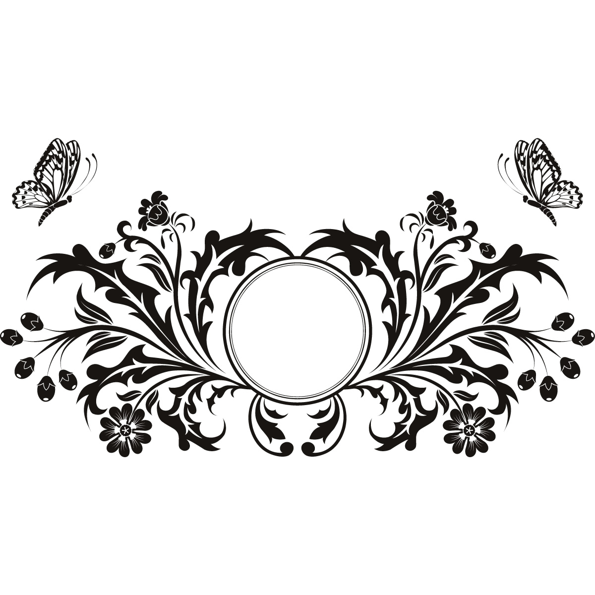 Butterfly Design Floral Circle Wall Art Sticker Transfers