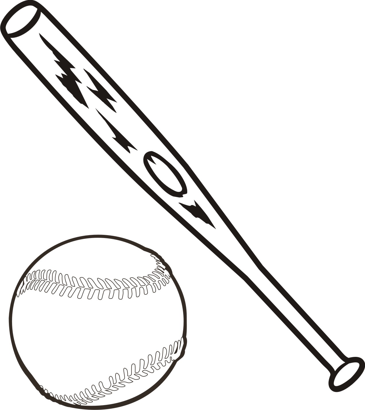 Baseball Bat And Ball Clipart Black And White - HVGJ