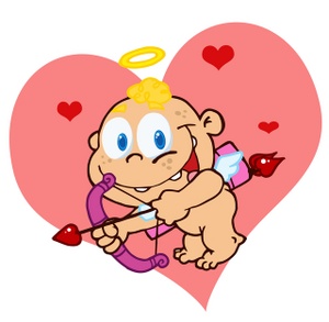 Valentine Clipart Image - Cherub Cupid With His Bow and Arrow of Love.