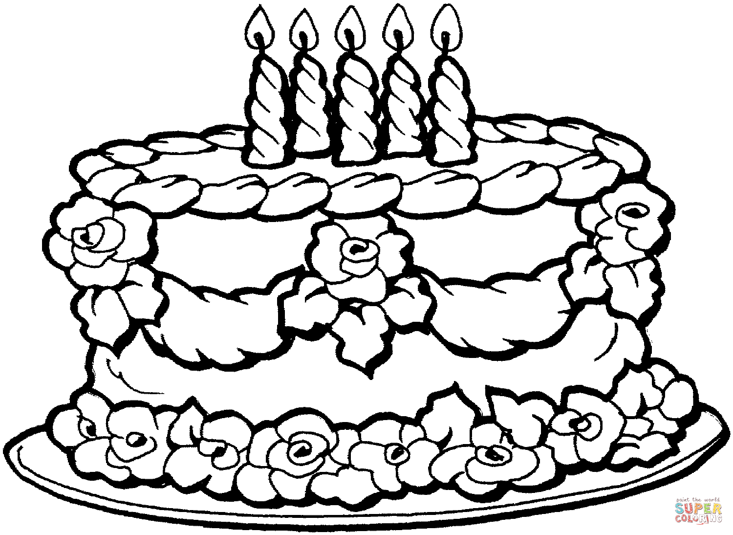 Big birthday cake coloring page | Free Printable Coloring Pages