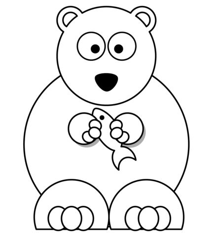 Cartoon Polar Bear with Fish coloring page | Free Printable ...