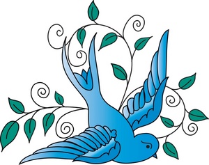 Sparrow Clipart Image - Blue Sparrow with vines as an accent