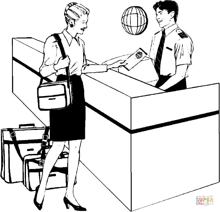 662 views Registration at the airport coloring page | Free Printable ...
