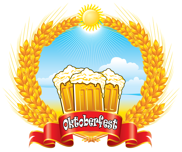 Oktoberfest Red Banner with Beer Mugs and Wheat PNG Clipart Picture